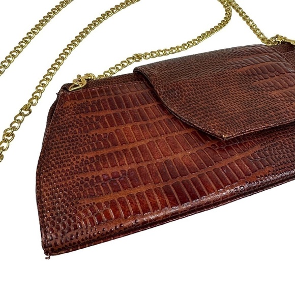 Big Buddha Reddish Brown Faux Crocodile Leather Crossbody Clutch - Picture 4 of 10